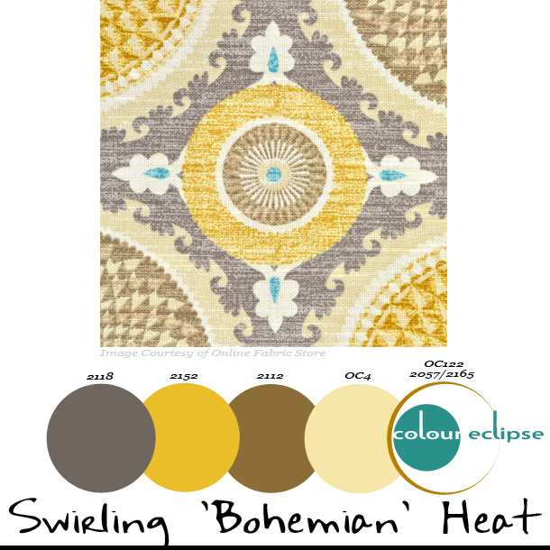 paint palettes, color palettes, color schemes, Benjamin Moore color combinations, Waverly Bohemian Swirl Pumice fabric