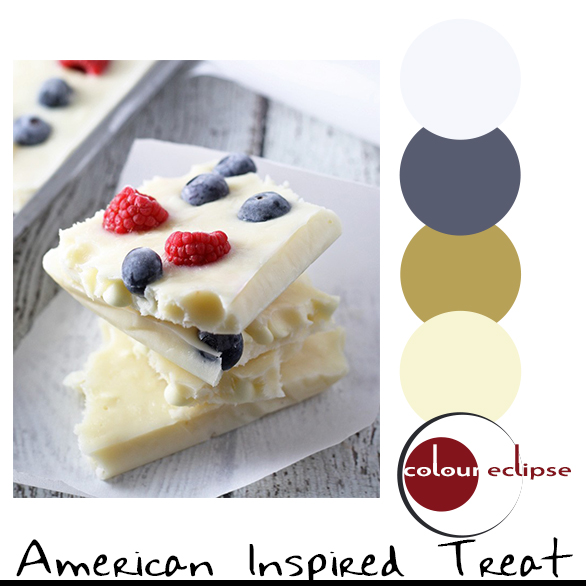 red white and blue frozen yogurt bark with color palette