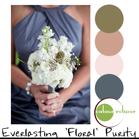 white bouquet stormy weather dress with color palette