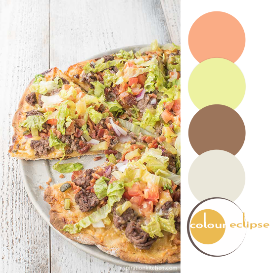 cheeseburger pizza with color palette