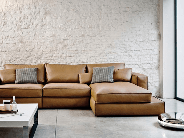 pantone iced coffee brown leather sectional