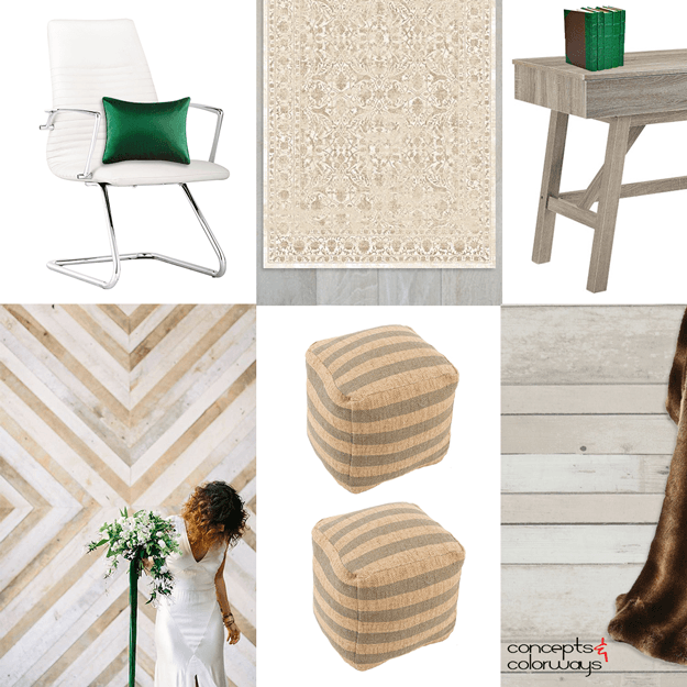 ethereal edge interior idea board with emerald green accents