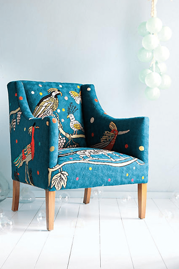 peacock print teal blue chair