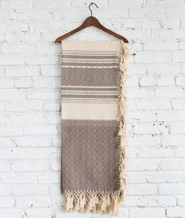 taupe striped woven throw blanket
