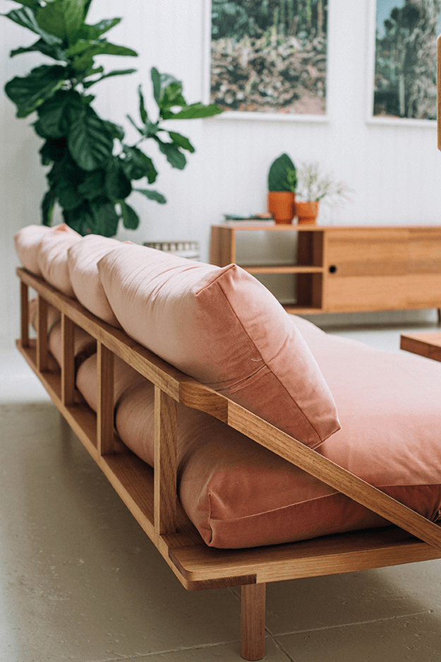 salmon pink sofa
