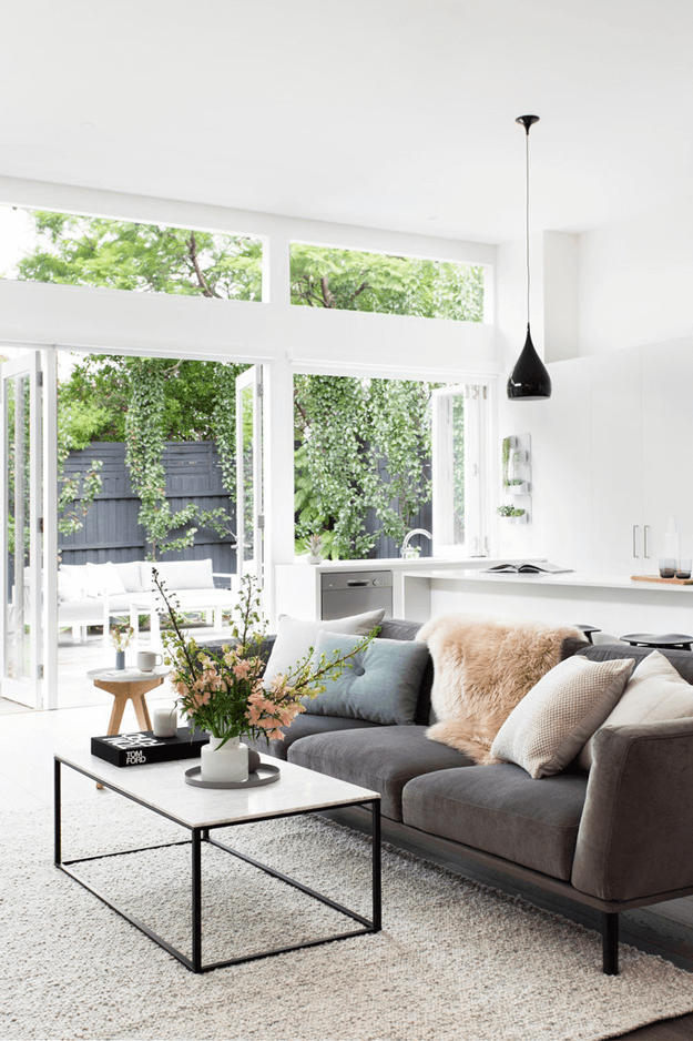 white mid-century modern living room