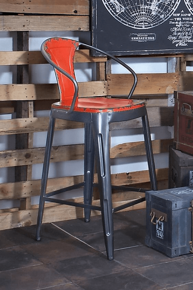 bright red metal stool