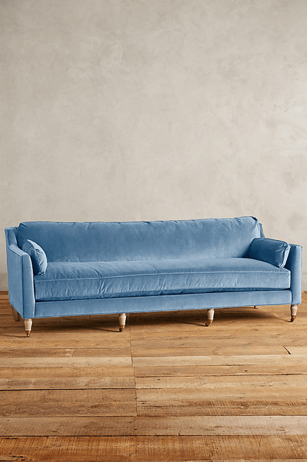 slate blue velvet sofa