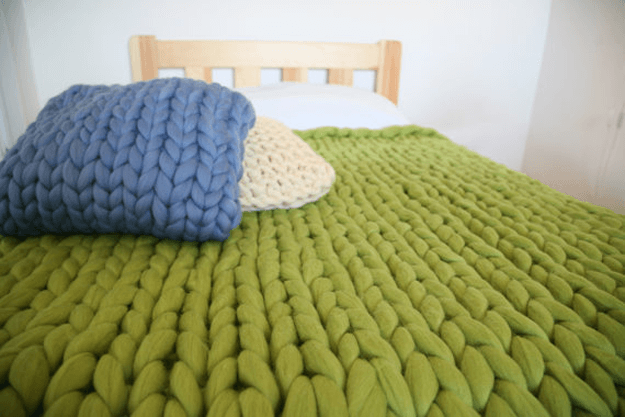 lime green chunky knit blanket