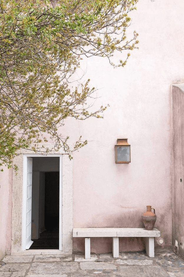 pale pink patio wall