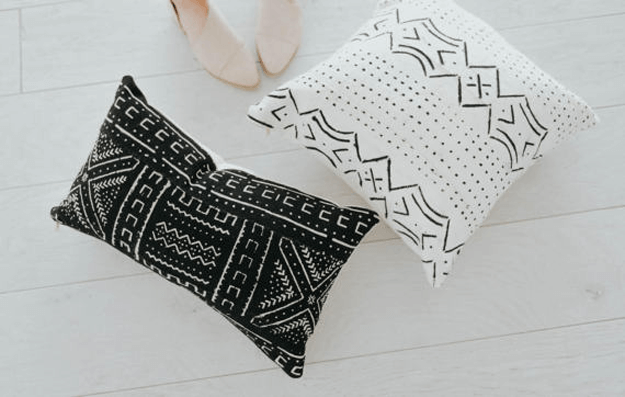 black and white mudcloth tribal pillows