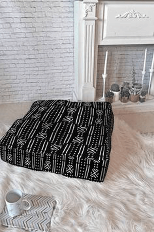 black mudcloth tribal floor pillow