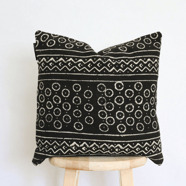 black circle pattern mudcloth pillow