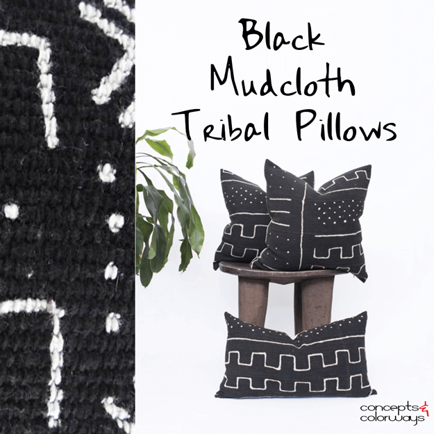 black mudcloth tribal pillow design trend