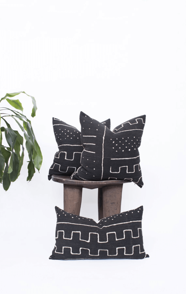 black mudcloth tribal pillows