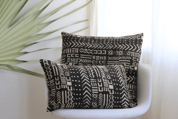 black mudcloth tribal pillows