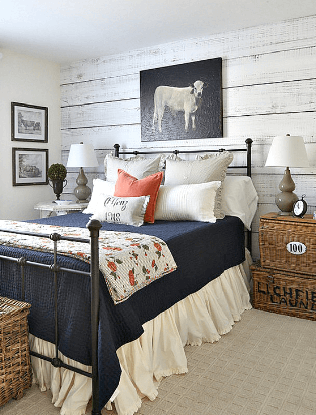 country style bedroom with orange accents