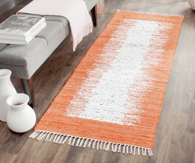 burnt orange and white cotton rug