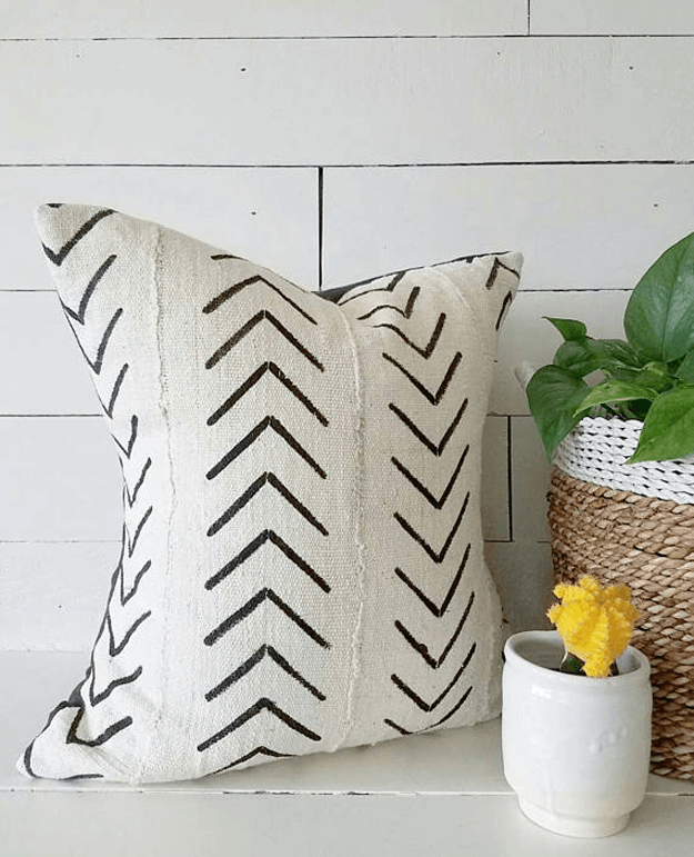 authentic white african mudcloth triball pillow