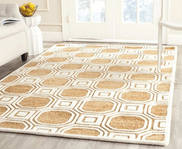 camel brown and white geometric rug