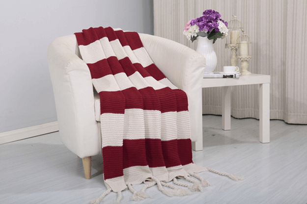 burgundy striped throw blanket