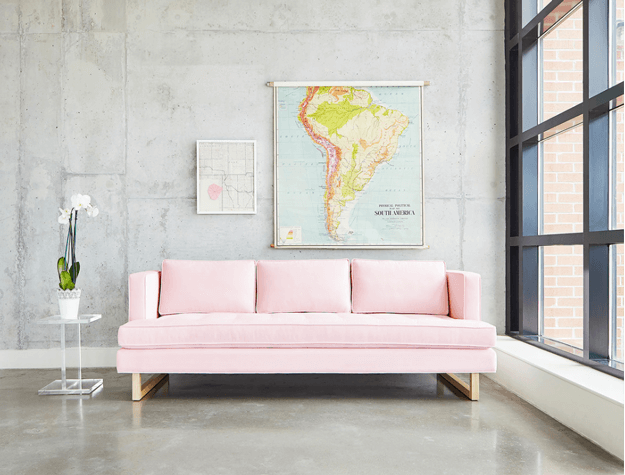 blush pink modern sofa