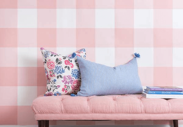 blush pink and periwinkle blue interior