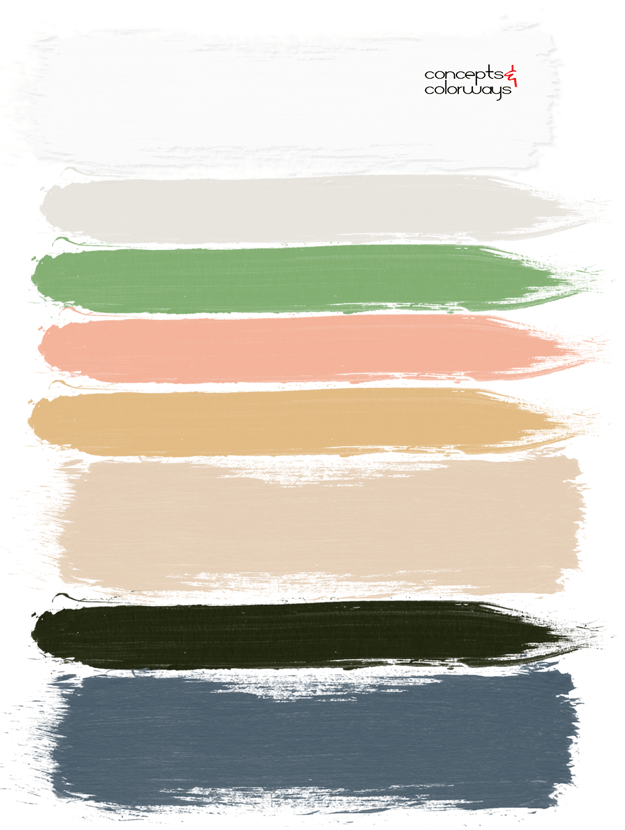 paint palette with white slate blue black brass and organic green