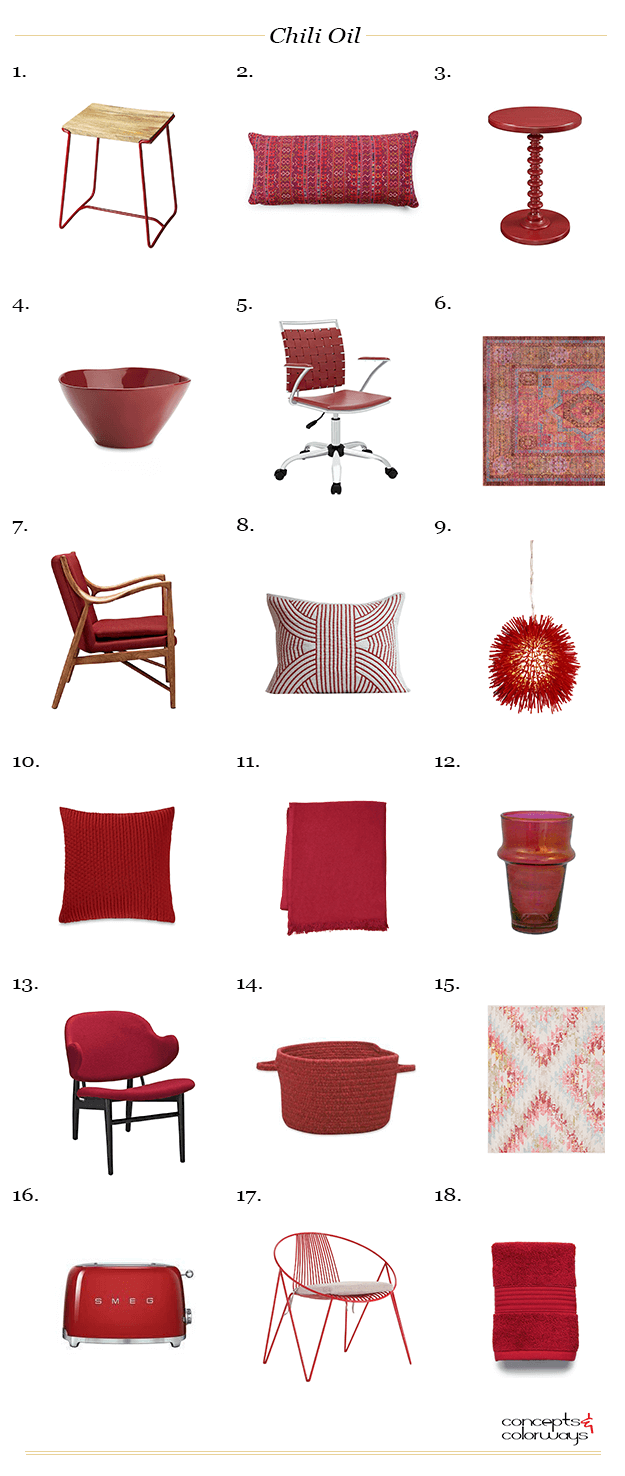 pantone chili oil, maroon decor, red decor, red home decor, red furniture