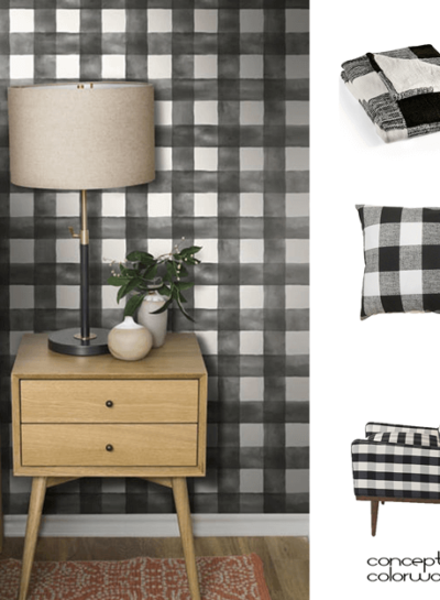 BLACK AND WHITE BUFFALO PLAID FABRIC AND WALLPAPER