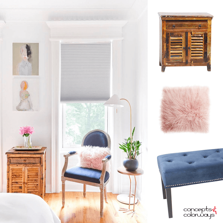 An Eclectic Bedroom With Pink And Navy Accents Concepts And Colorways Black, white and pink combine to create a stylish and modern girls' bedroom. concepts and colorways