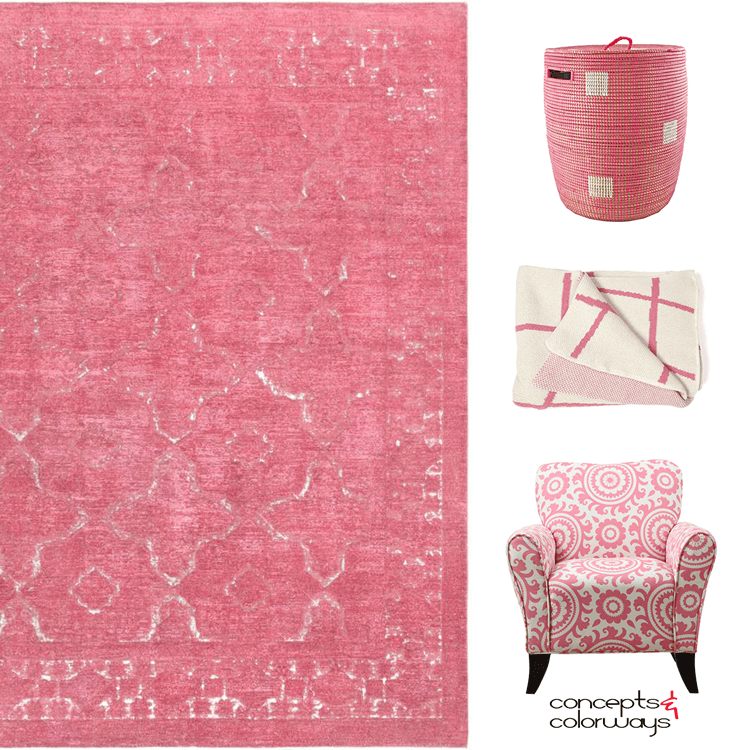 hot pink decor, pantone rapture rose, rapture rose, hot pink, hot pink rug, hot pink basket, hot pink throw, pink and ivory, hot pink chair, hot pink chandelier, hot pink pillows, hot pink lamp, bubblegum pink