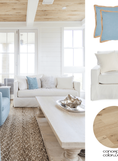 A TAN AND BLUE COLOR PALETTE FOR COASTAL LIVING ROOMS