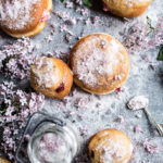 vanilla cream brioche donut with lilac sugar