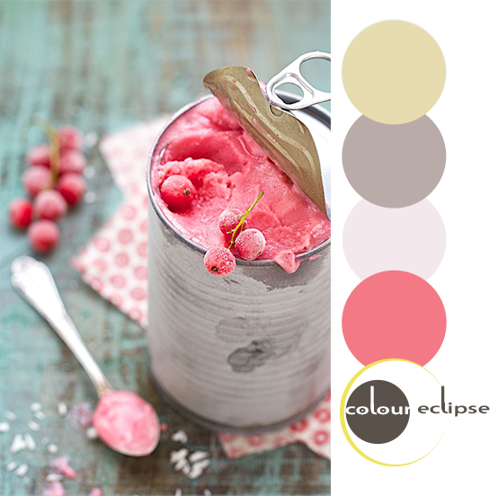 red currant and coconut ice cream with color palette