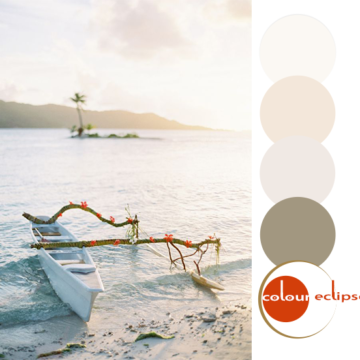 canoe on shore of bora bora with color palette