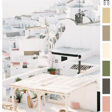white dwellings with soft color palette