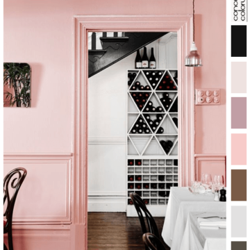 pantone rose quartz cafe interior with color palette