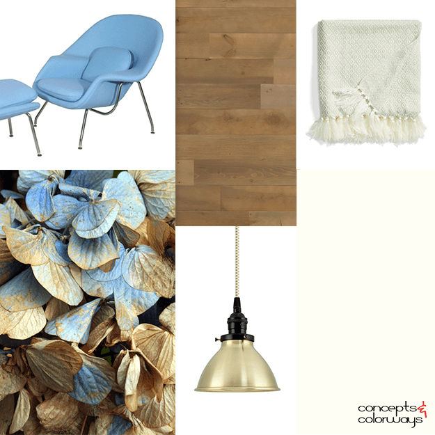 blue and brown interior idea board