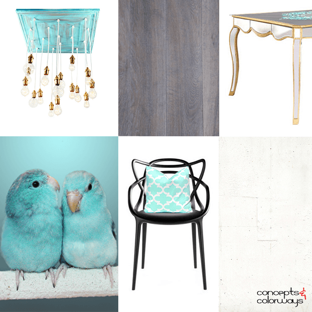 light turquoise and gray interior idea board