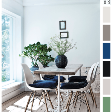 dark blue and natural wood color palette