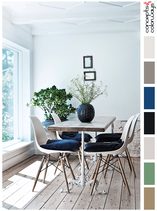 dark blue and natural wood color palette