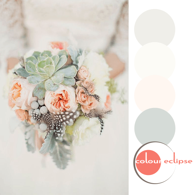 succulent and peach bouquet with color palette