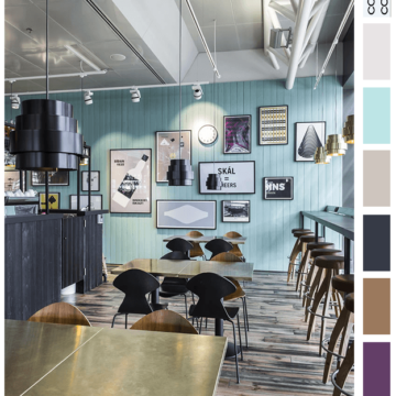 turquise and wood brown interior color palette
