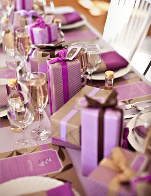 plum purple and gold party table design