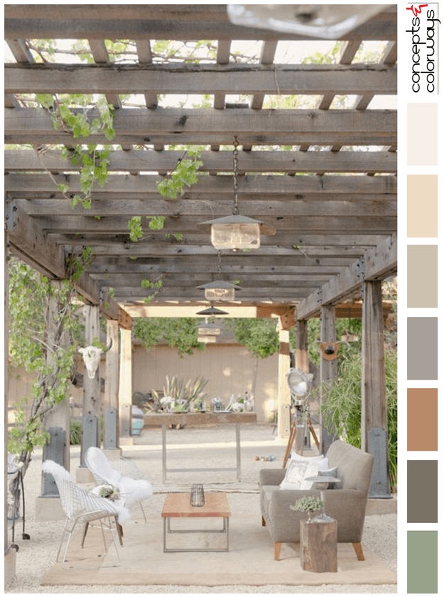 outdoor pavilion living area with color palette