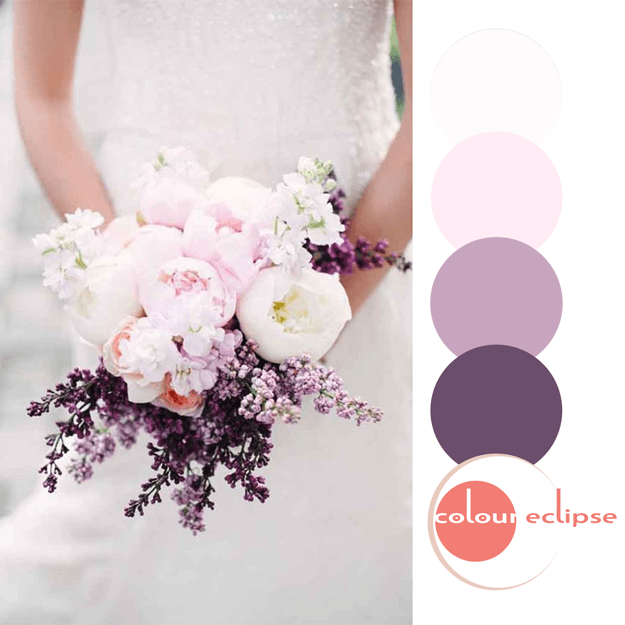 purple pink and white bouquet color palette