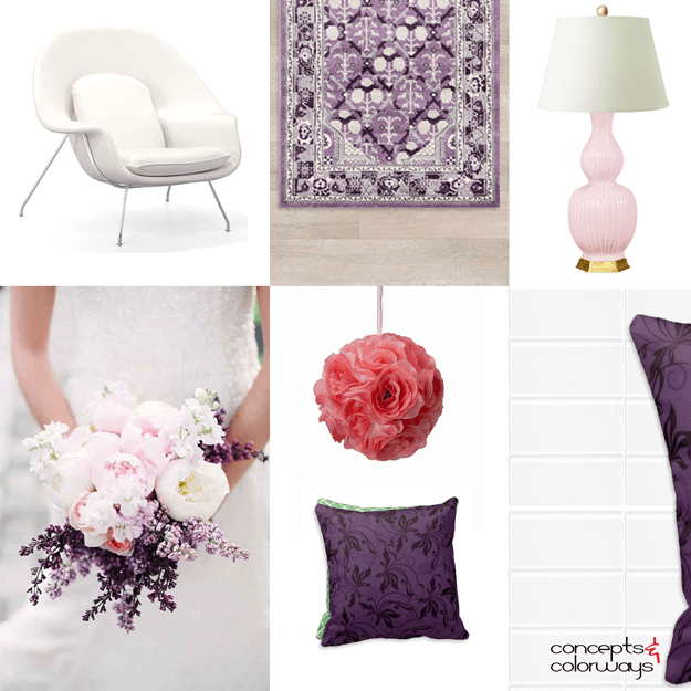 purple and pink bouquet inspired interior idea board