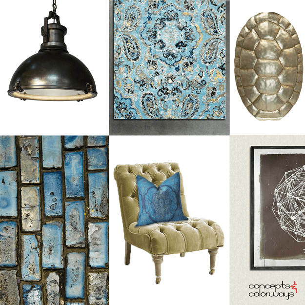 blue-green and chartreuse interior idea board