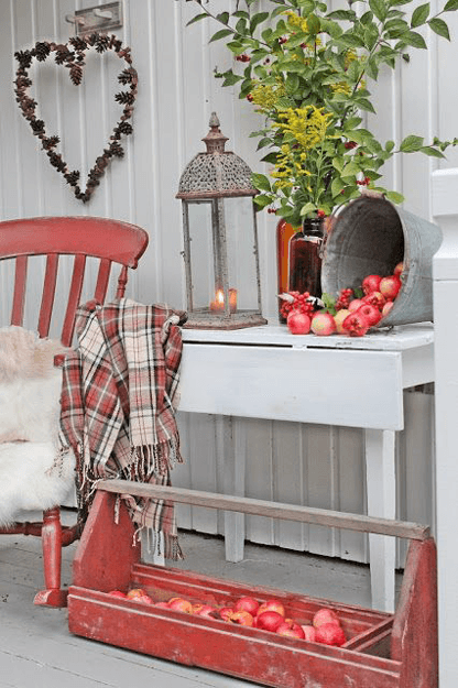 white country porch with faded red accents